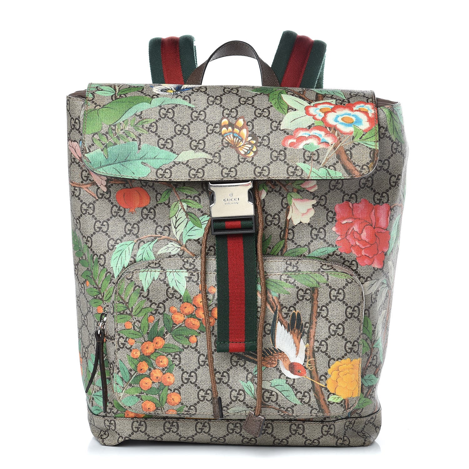Gucci GG Supreme Monogram Tian Web Single Buckle Backpack Beige Multicolor New Acero 1 of 11
