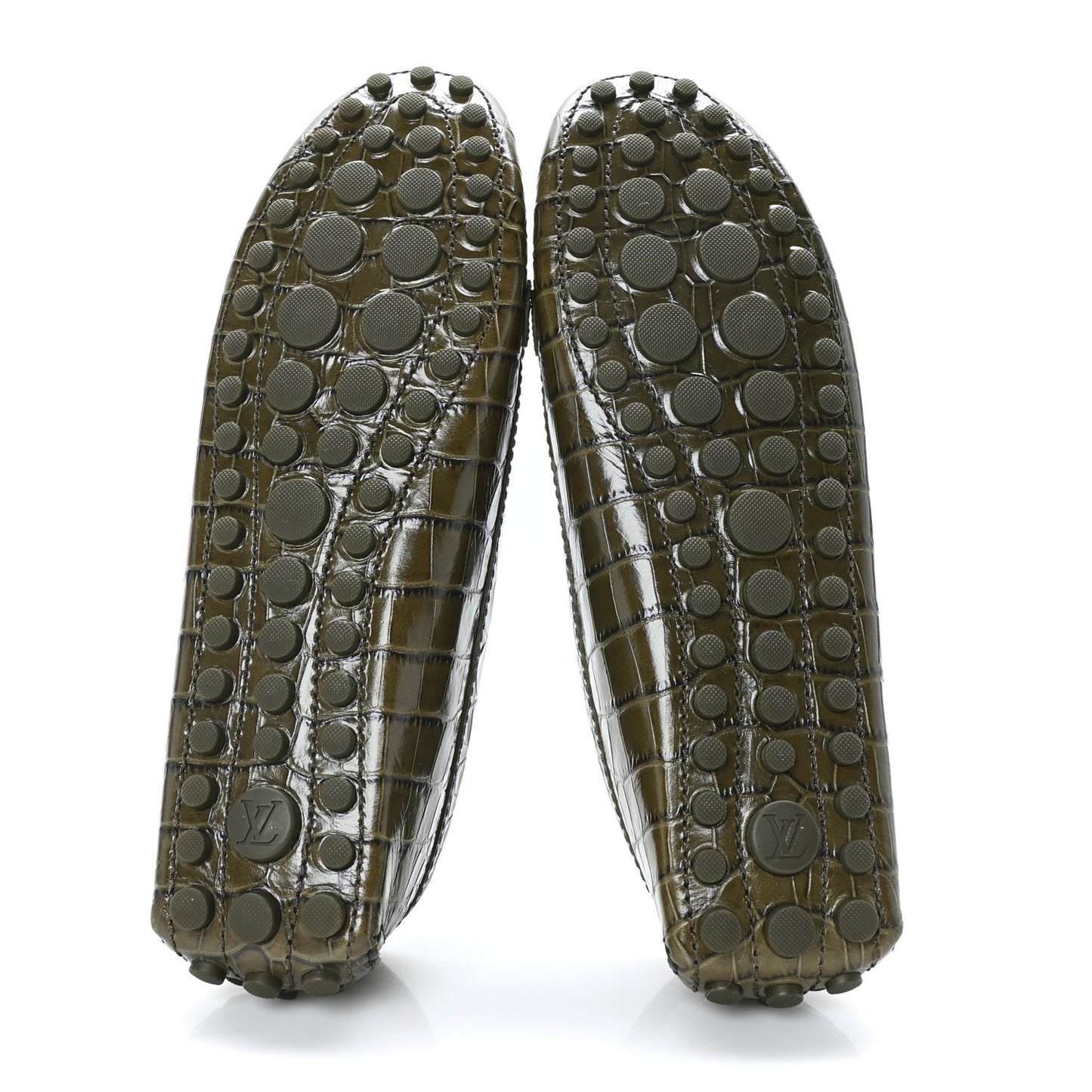 Calfskin Crocodile Embossed Dauphine Loafers 40 Green