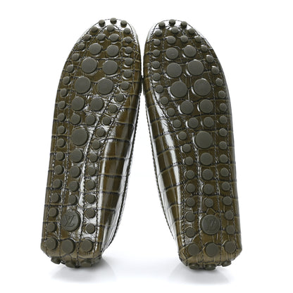 Louis Vuitton Calfskin Crocodile Embossed Dauphine Loafers 40 Green 5 of 9