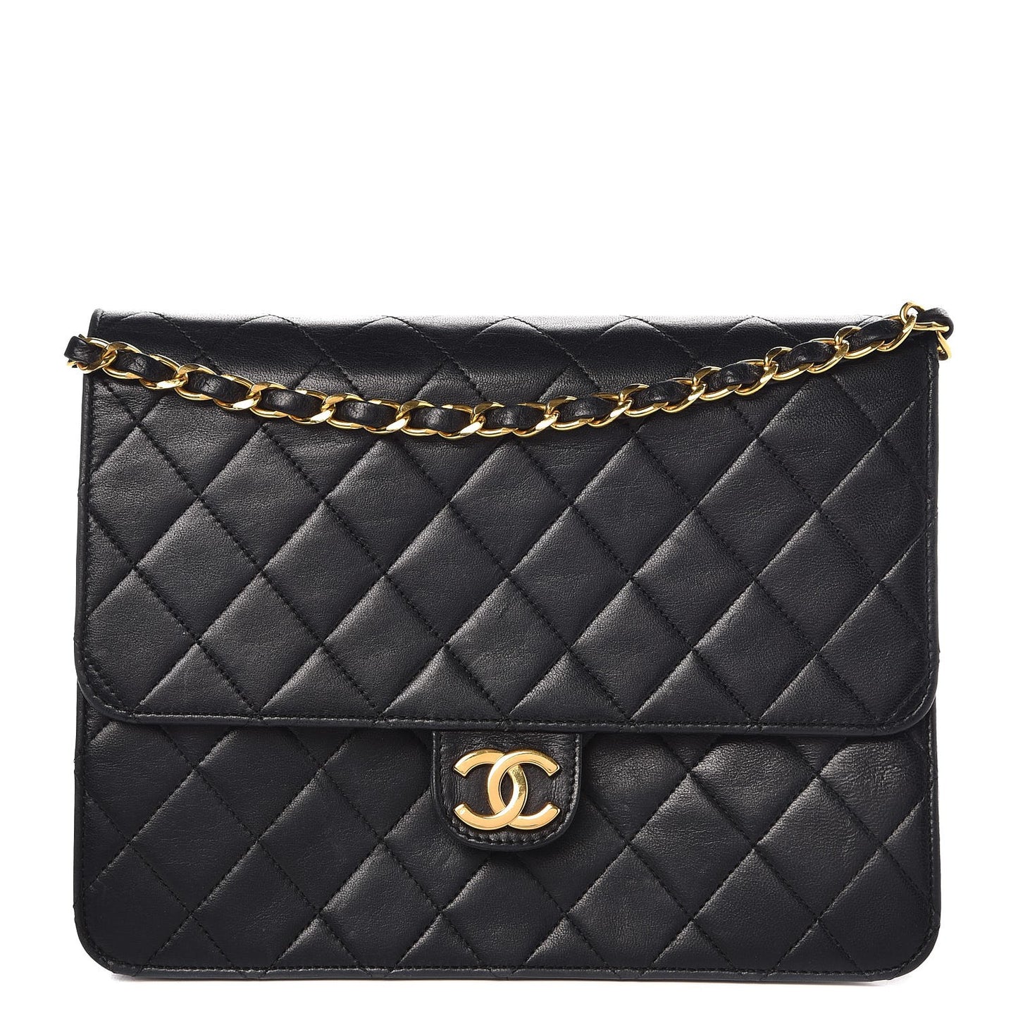 Lambskin Quilted Medium Single Flap Black