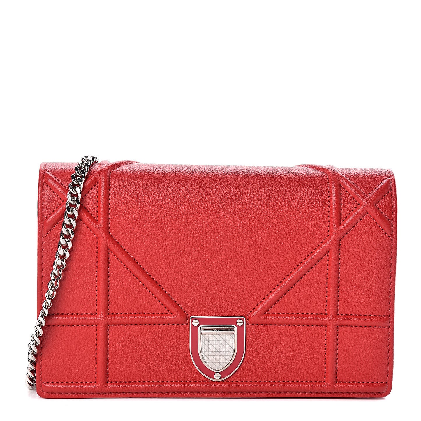 Grained Calfskin Diorama Wallet on Chain Pouch Rouge Vif