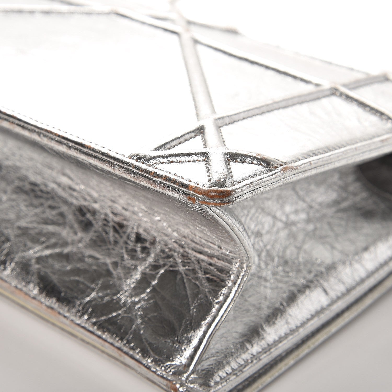 Christian Dior Metallic Crinkled Lambskin Medium Diorama Flap Bag Silver 17 of 17