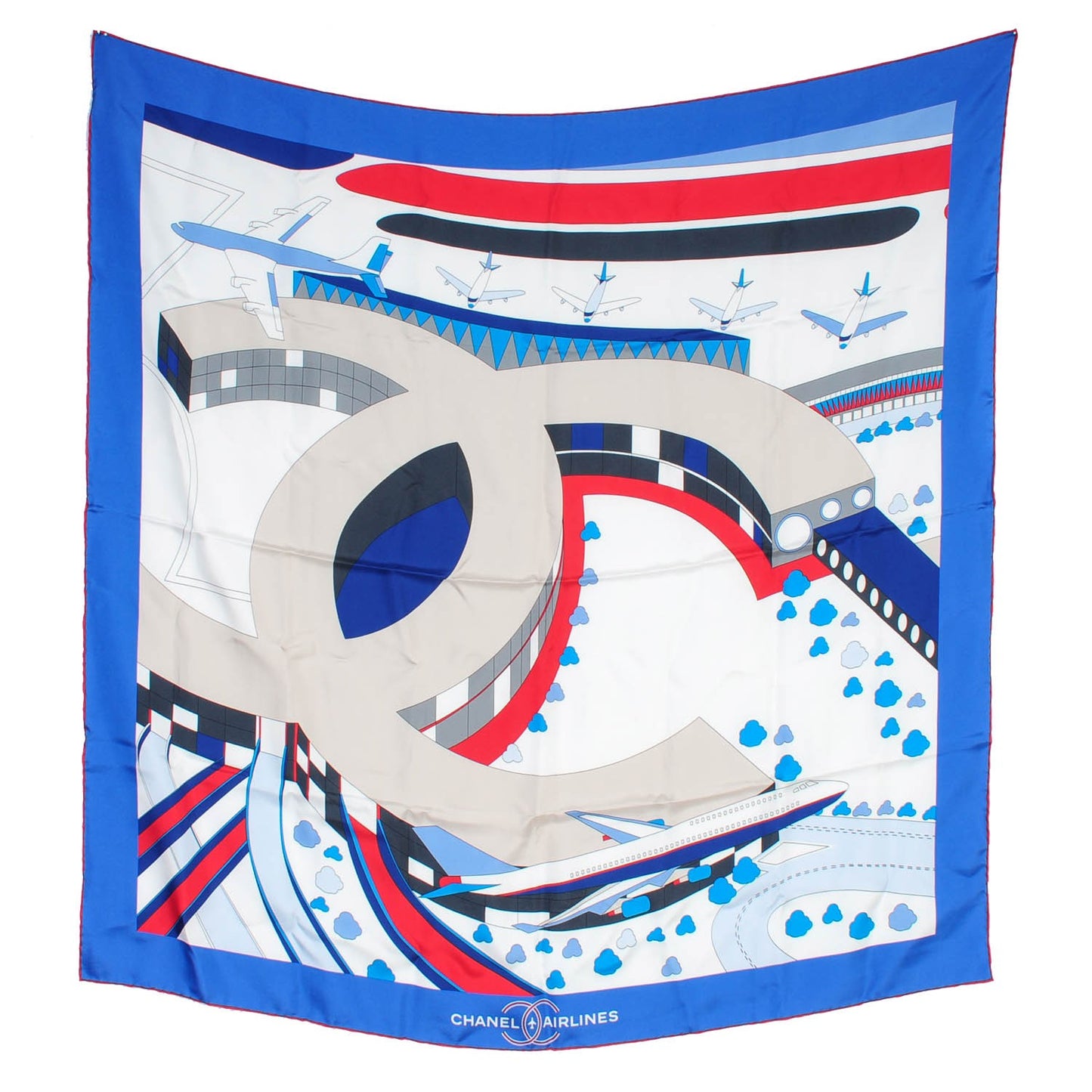 Silk CC Airlines Square Scarf Ivory