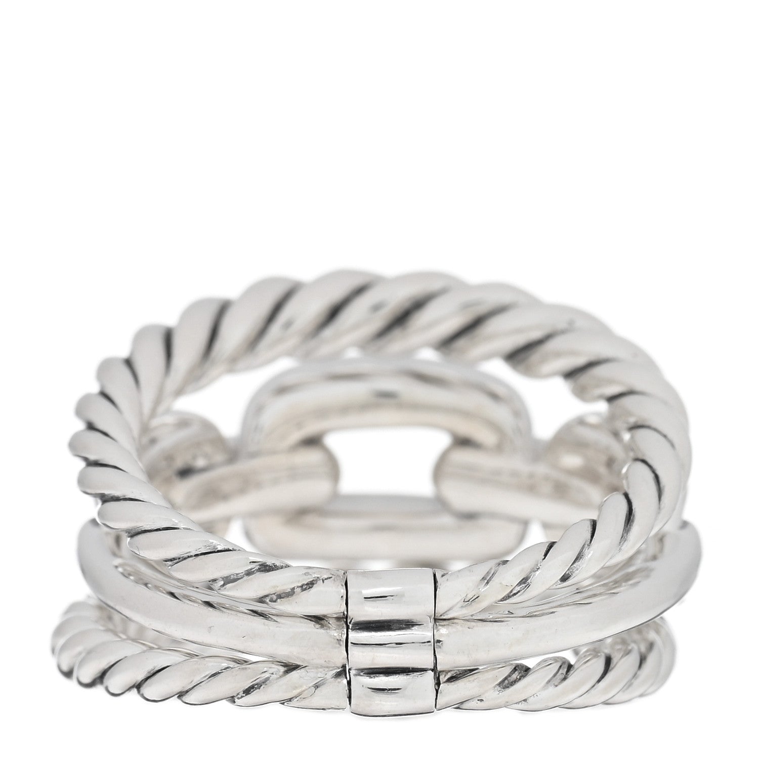 David Yurman Sterling Silver Diamond Wellesley Link Three-Row Ring 54 7 3 of 4