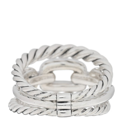 David Yurman Sterling Silver Diamond Wellesley Link Three-Row Ring 54 7 3 of 4