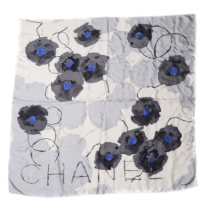 Chanel Silk Camellia Flower Square Scarf Grey 2 of 5