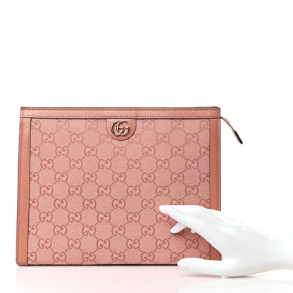 Gucci Monogram Textured Dollar Calfskin Ophidia Pouch Cloche Rose Pink 2 of 9