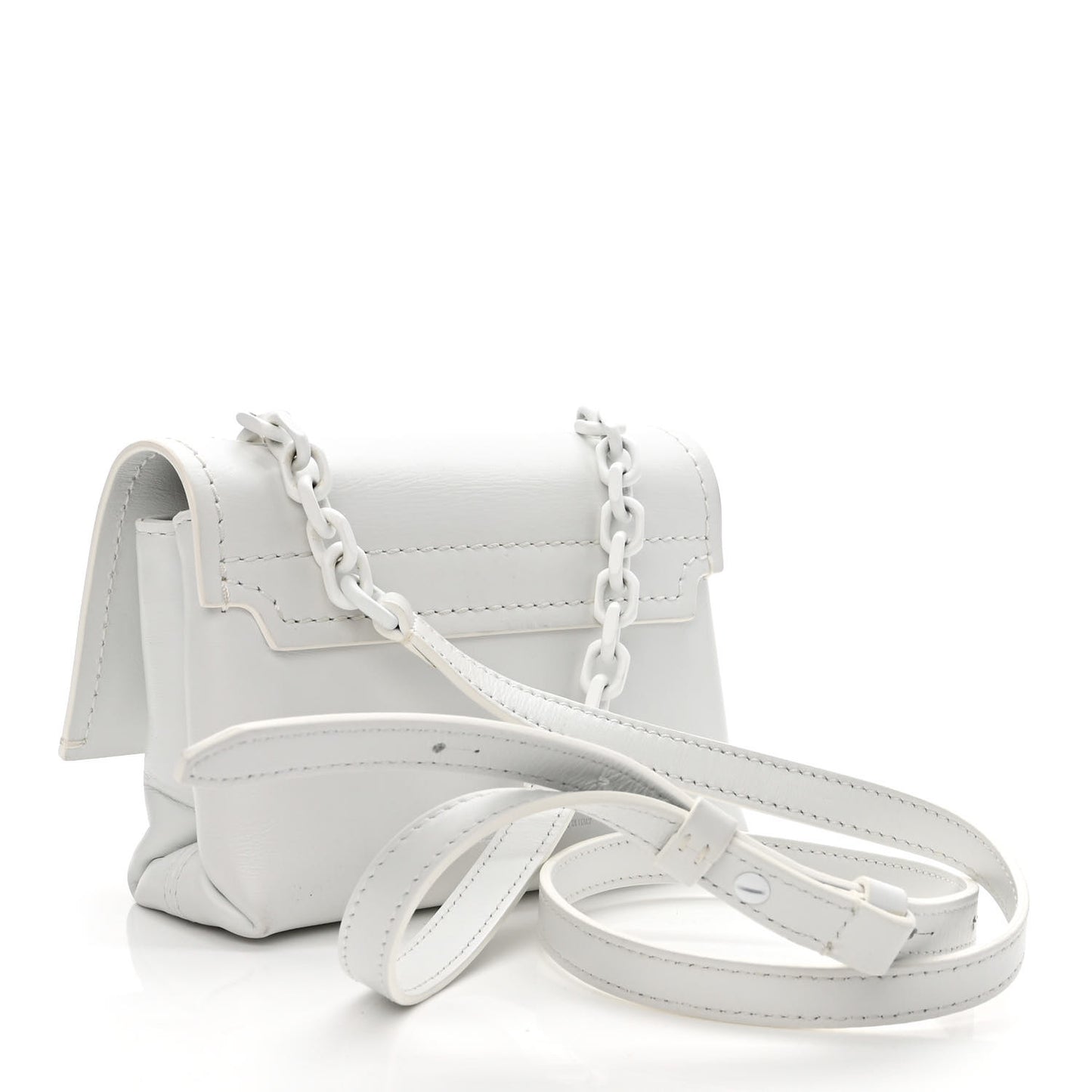 Calfskin Striped Diag Binder Flap Bag White