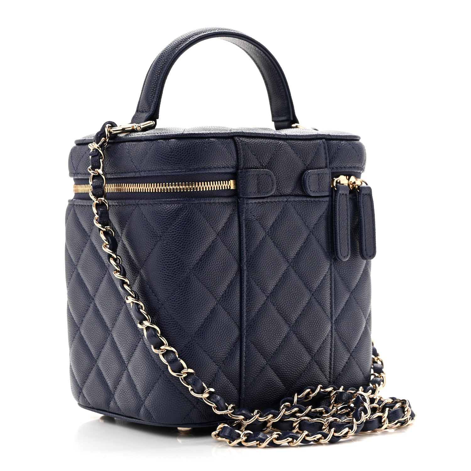 Chanel Caviar Quilted Small Top Handle Vanity Case With Chain Navy Blue 3 of 10