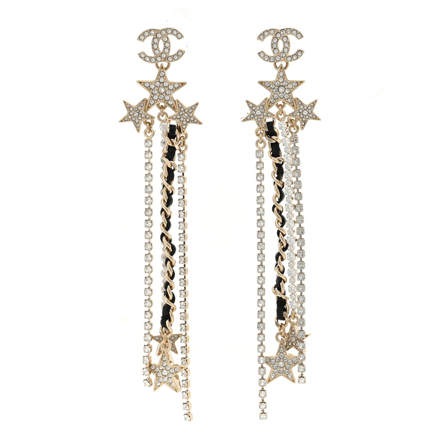Crystal Lambskin CC Star Drop Earrings Gold