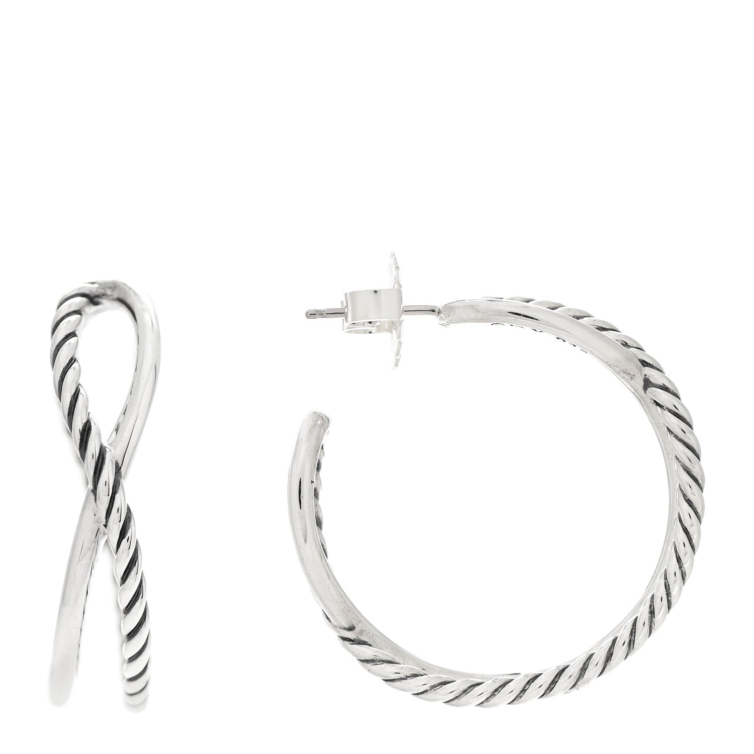 David Yurman Sterling Silver Crossover Cable Hoop Earrings 1 of 4