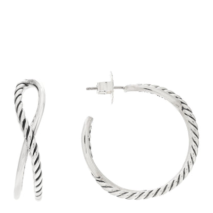 David Yurman Sterling Silver Crossover Cable Hoop Earrings 1 of 4