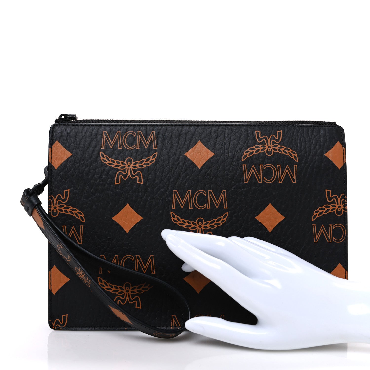 MCM Maxi Visetos Medium Aren Wristlet Zip Pouch Black 1774849