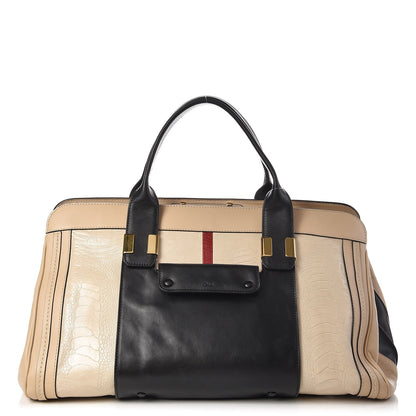 Chloe Ostrich Crocodile Embossed Large Alice Satchel Beige Black 1 of 9
