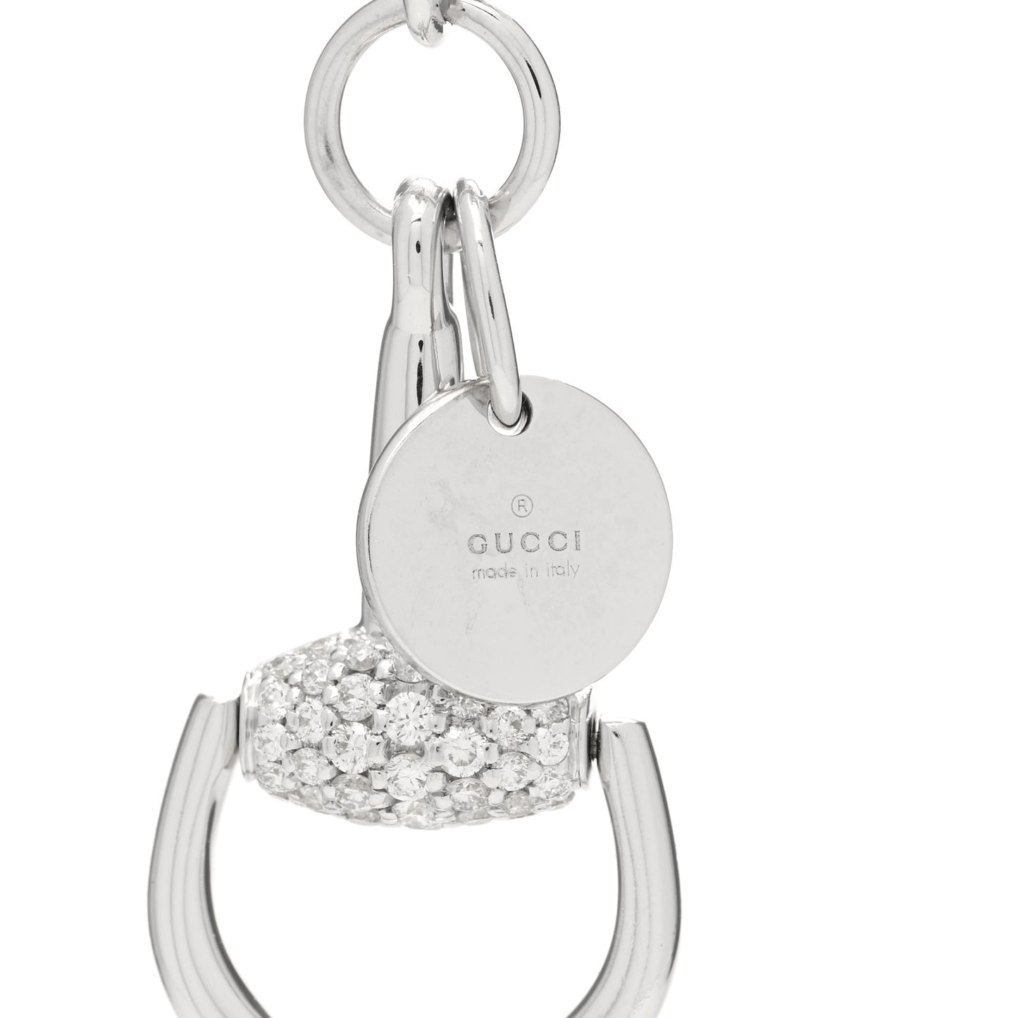 18K White Gold Diamond Horsebit Pendant Necklace