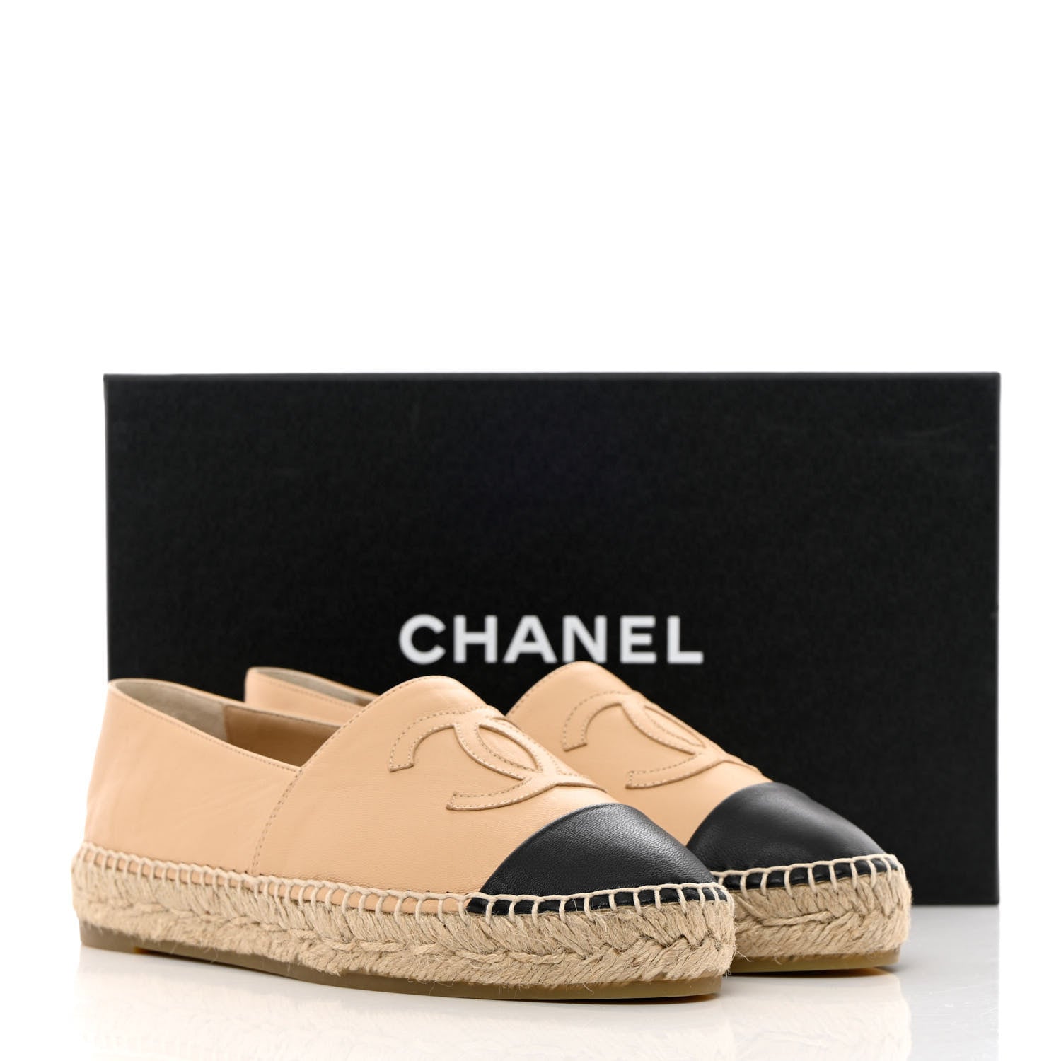 Chanel Lambskin CC Espadrilles 37 Beige Black 14 of 14