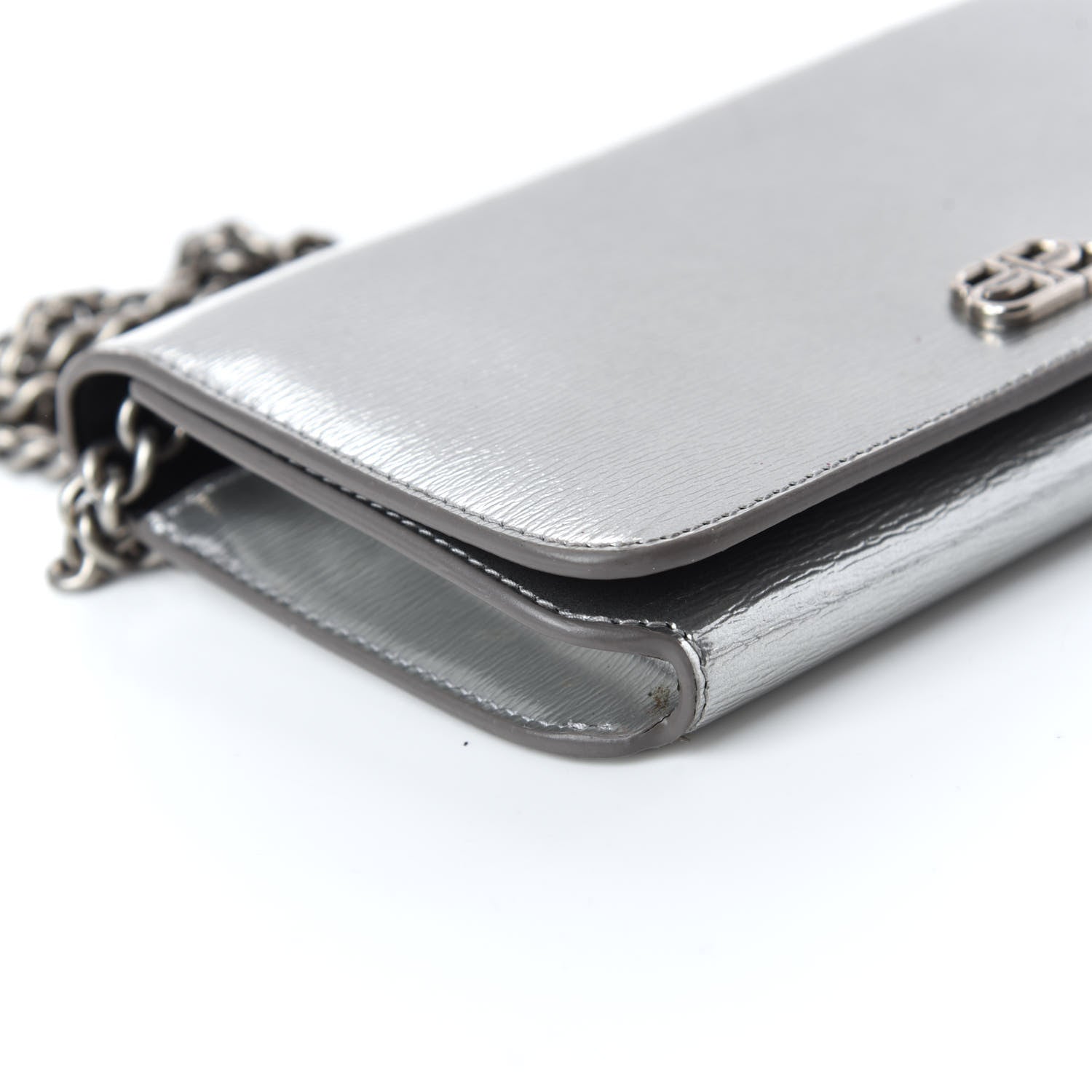 Balenciaga Metallic Grained Calfskin BB Phone Holder Wallet On Chain Silver 16 of 20