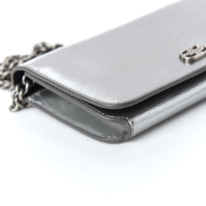 Balenciaga Metallic Grained Calfskin BB Phone Holder Wallet On Chain Silver 16 of 20