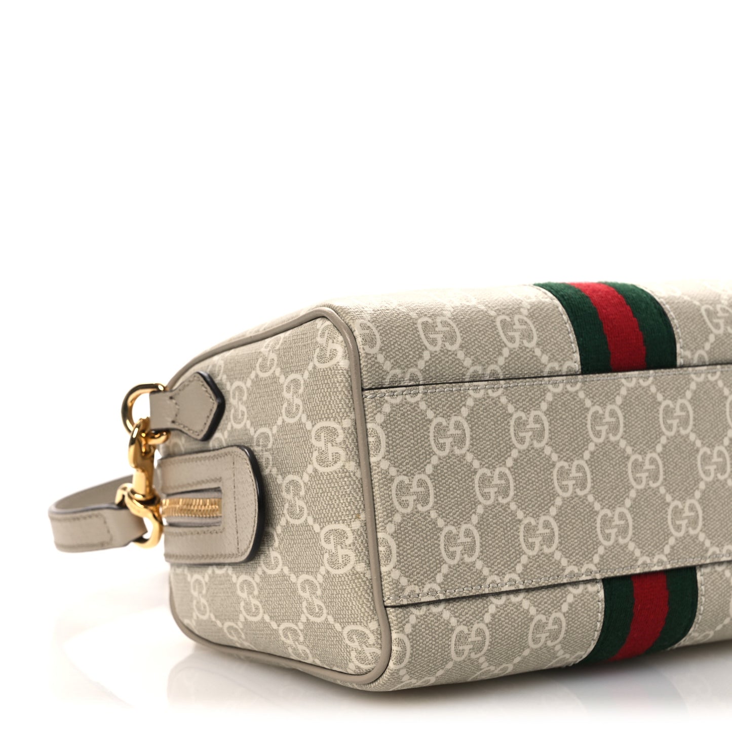 GG Supreme Monogram Textured Dollar Calfskin Web Ophidia Mini Top Handle Bag Beige Mystic White Oatmeal