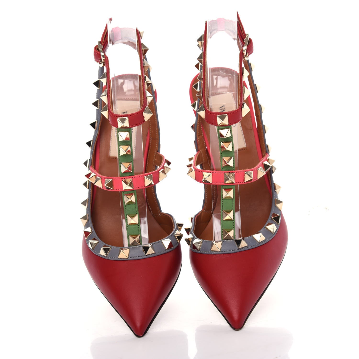 Valentino Garavani Nappa Rockstud Ankle Strap 100mm Pumps 35.5 Rosso Valentino Grey Clover Deep Rose 5 of 9