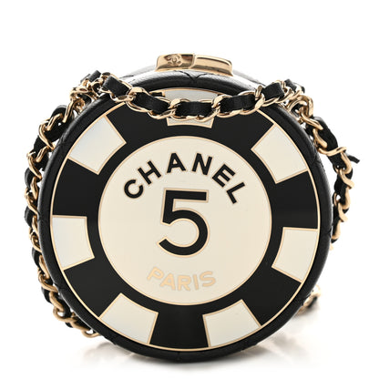 Chanel Lambskin Enamel Quilted Round Poker Chip Clutch With Chain Black White 1 of 11