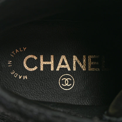 Chanel Tweed Patent Calfskin Pearl Combat Short Boots 36.5 Black Grey Blue 7 of 9