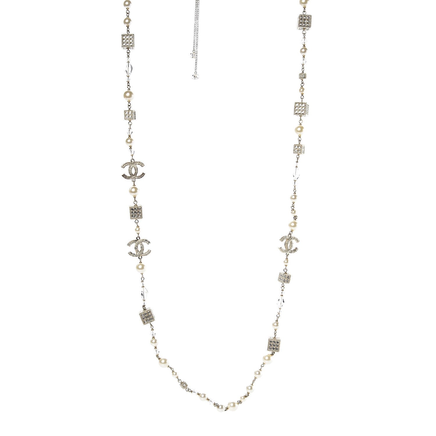 Chanel Pearl Baguette Crystal CC Long Necklace Gold 1 of 10