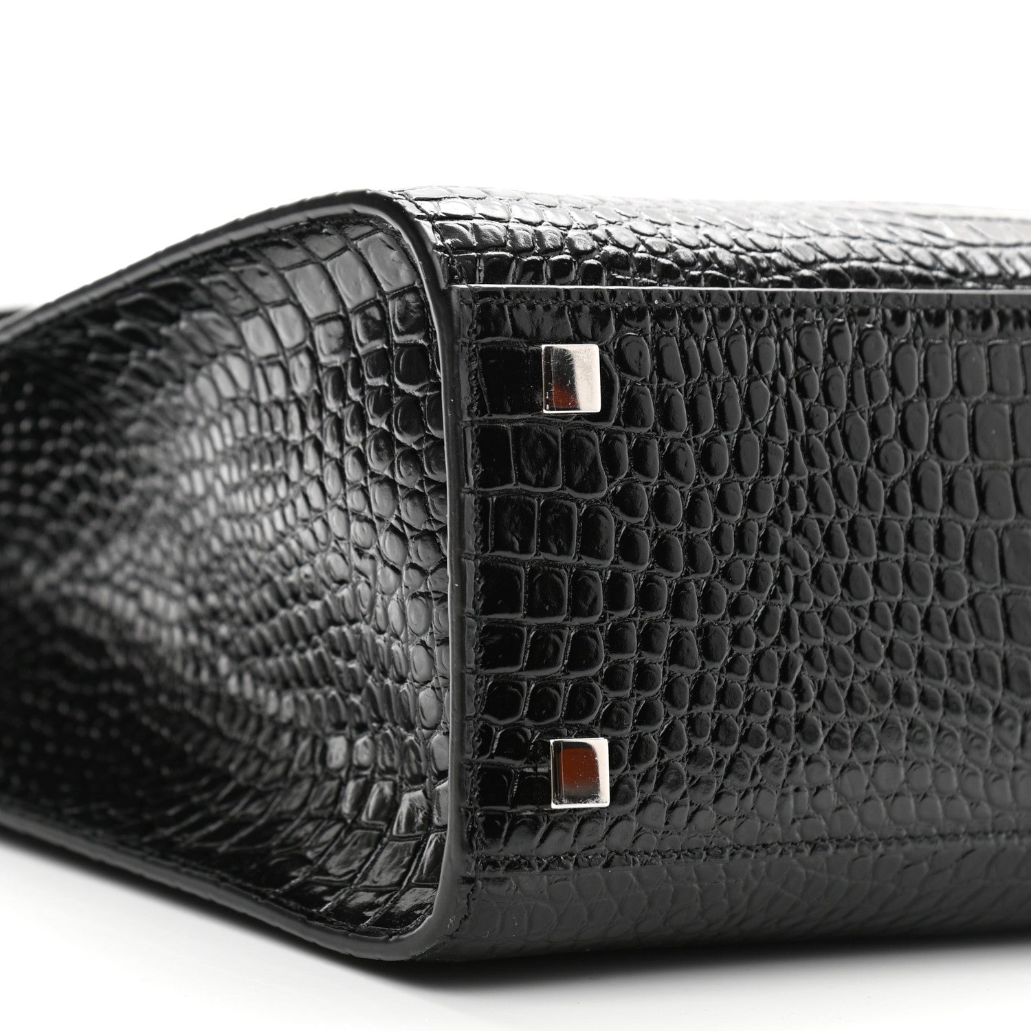 Saint Laurent Shiny Calfskin Crocodile Embossed Small Manhattan Shopper Tote Black 9 of 10