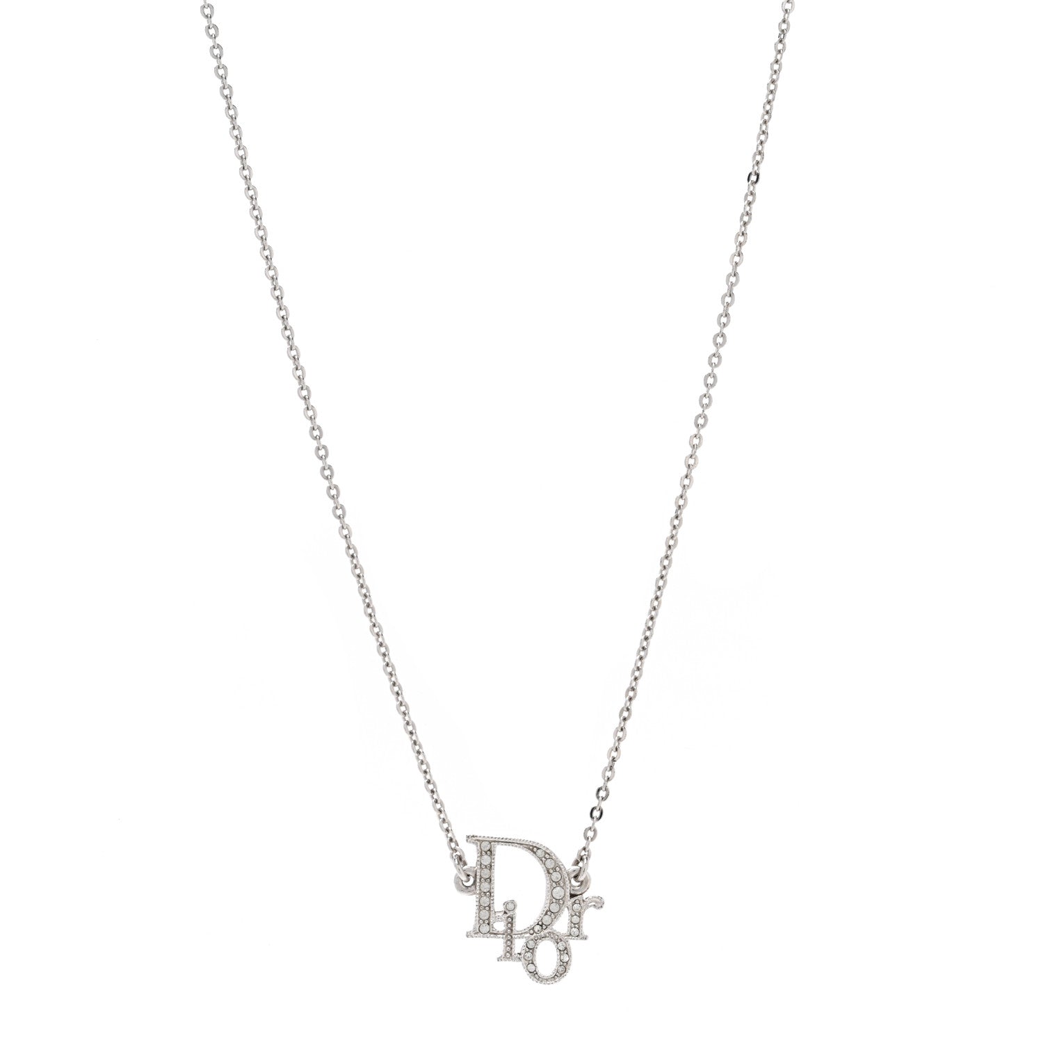 Christian Dior Crystal Logo Necklace Silver 1 of 4