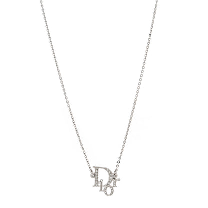 Christian Dior Crystal Logo Necklace Silver 1 of 4