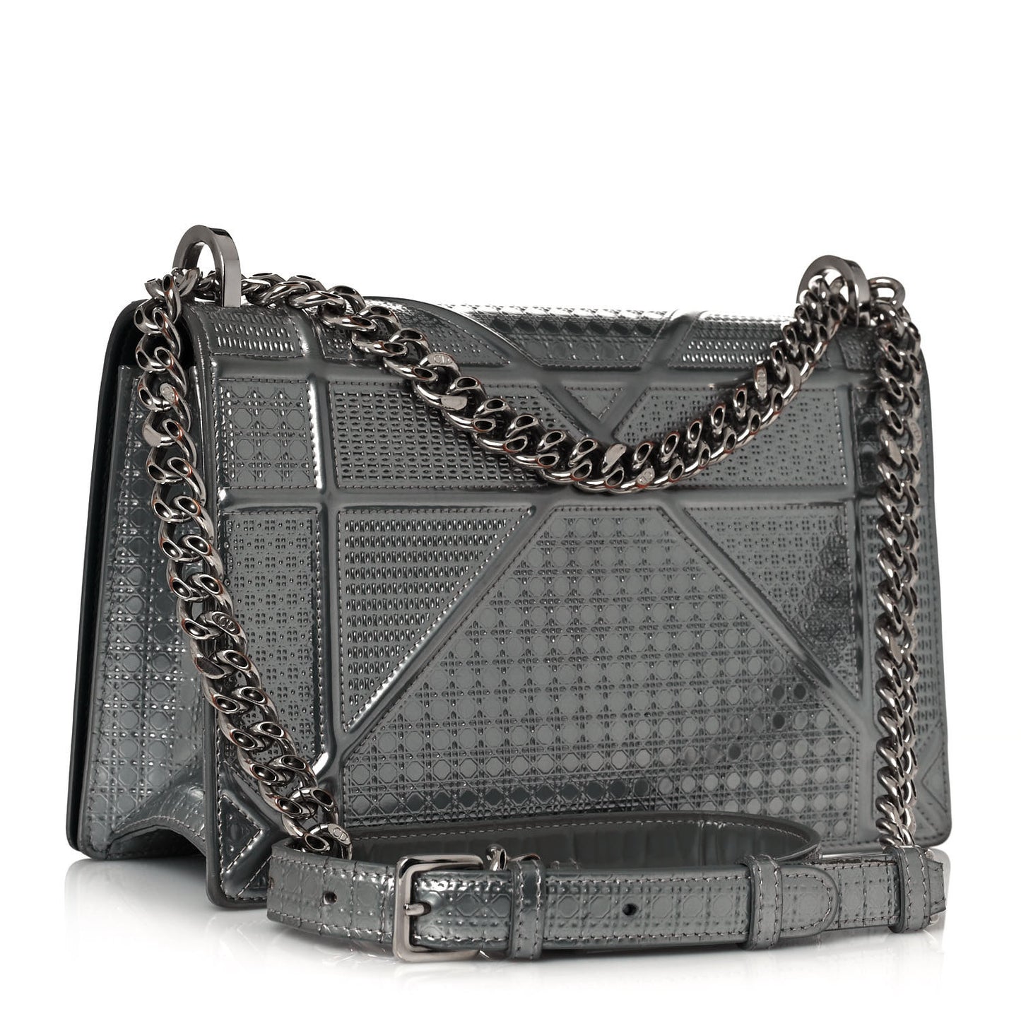 Metallic Patent Micro-Cannage Medium Diorama Flap Bag Silver