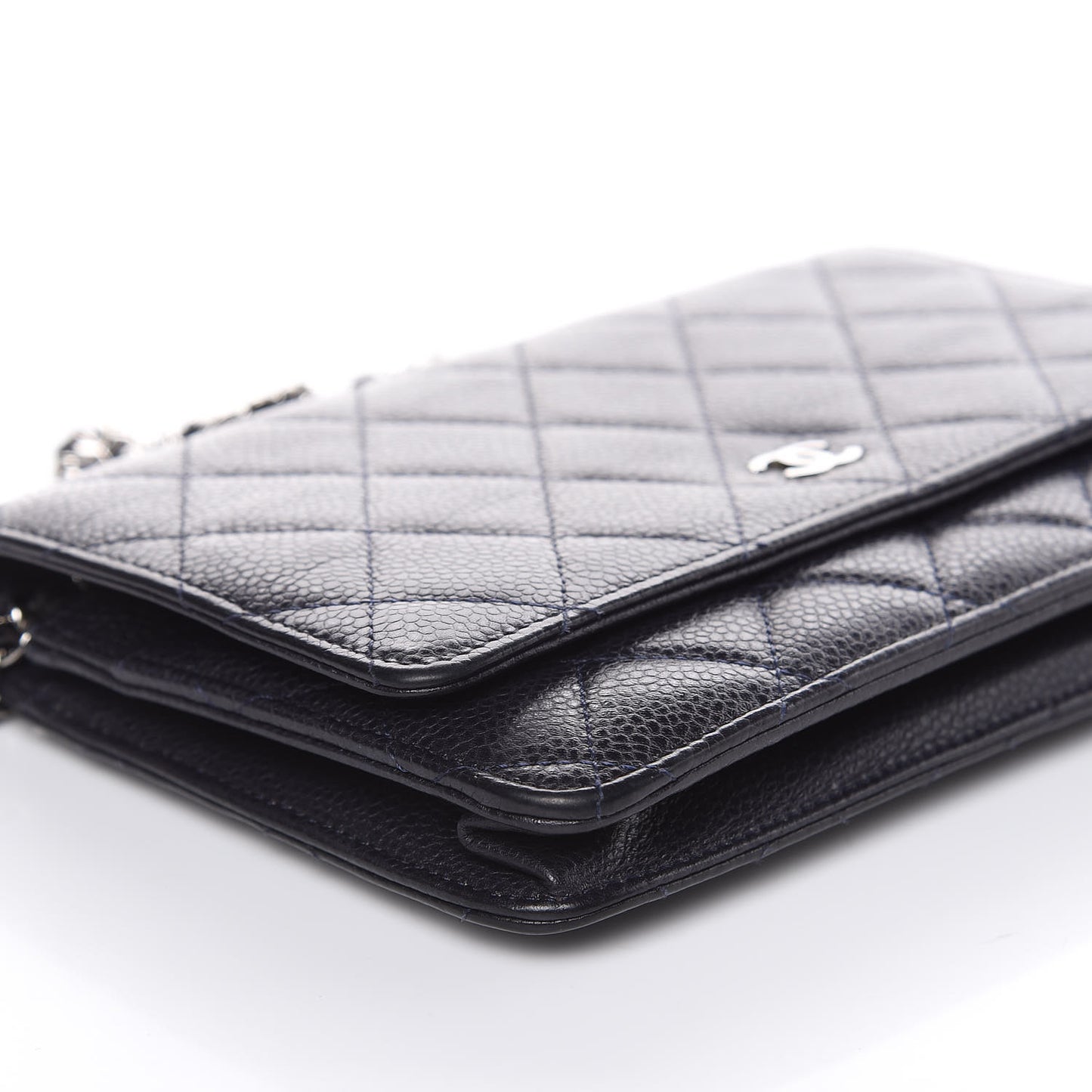 Caviar Quilted Wallet On Chain WOC Navy Blue