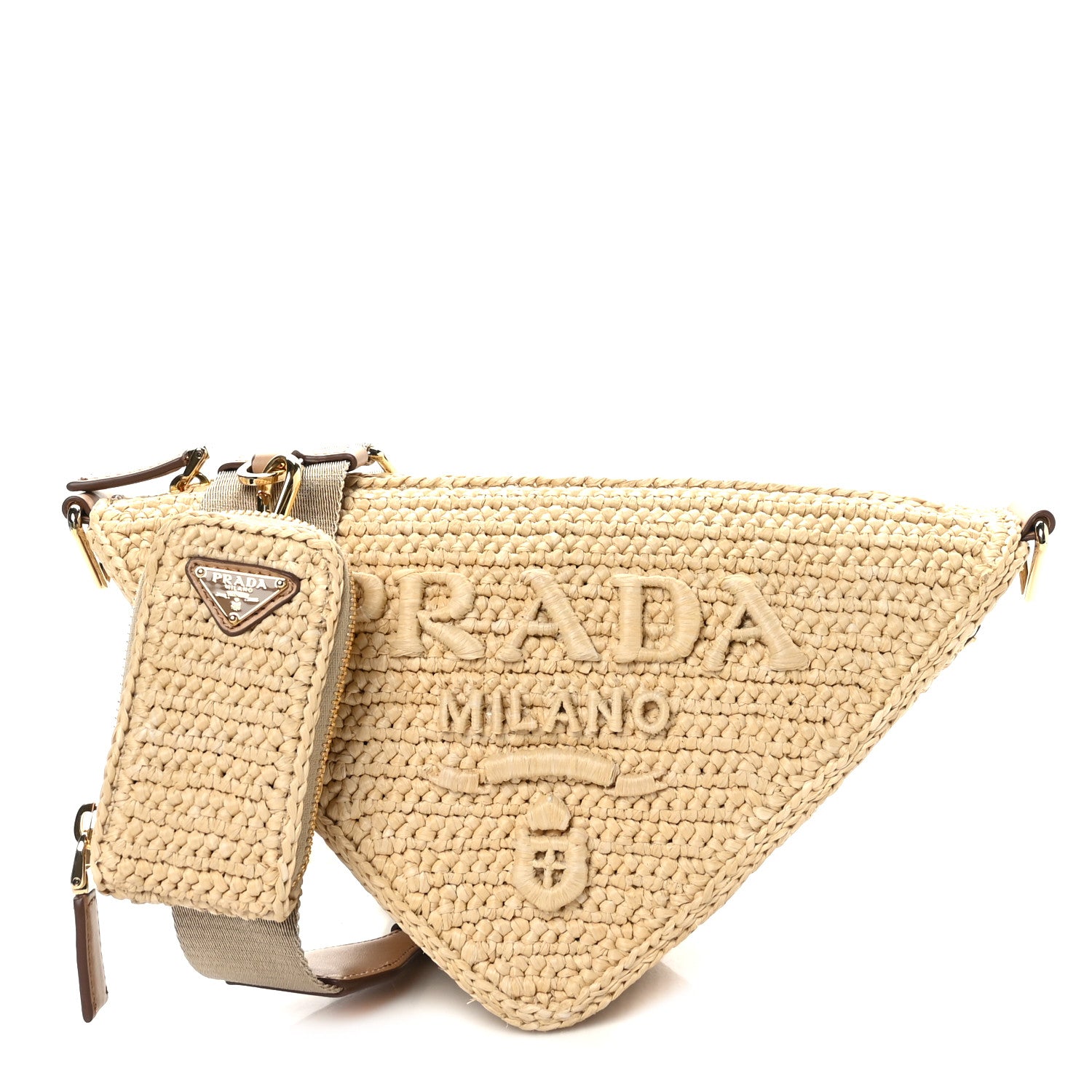 Prada Yarn Raffia Effect Crochet Triangle Shoulder Bag Naturale 1 of 11
