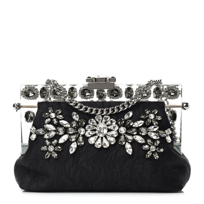 Dolce & Gabbana Satin Lace Crystal Embellished Plexis Glass Chain Clutch Black 1 of 9