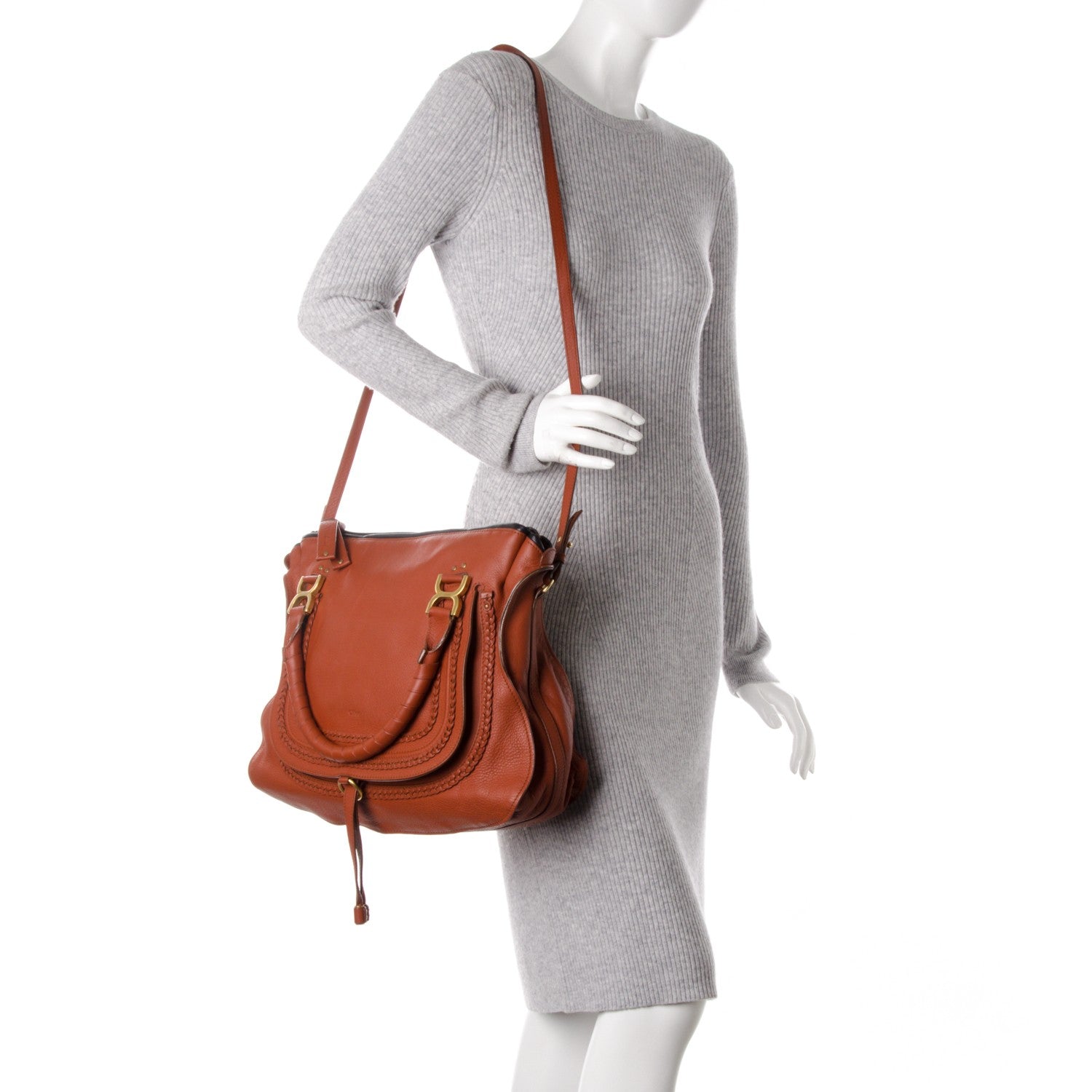 Chloe Calfskin Braided Large Marcie Satchel Whiskey 2 of 8