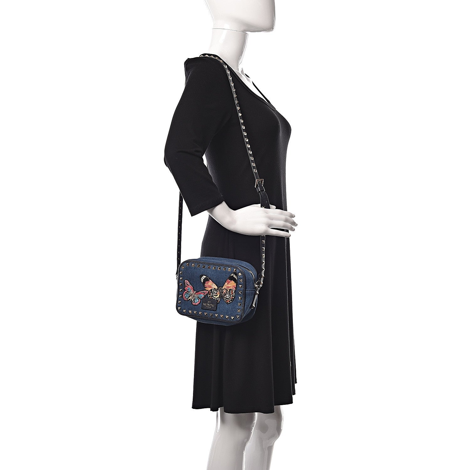 Valentino Garavani Denim Butterfly Embroidered Rockstud Camera Crossbody Bag Light Denim Multicolor 2 of 9