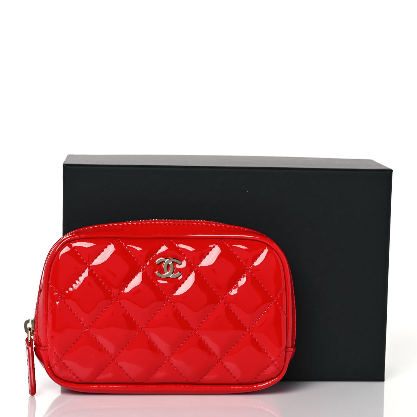 Patent Quilted Small Curvy Pouch Cosmetic Case Red