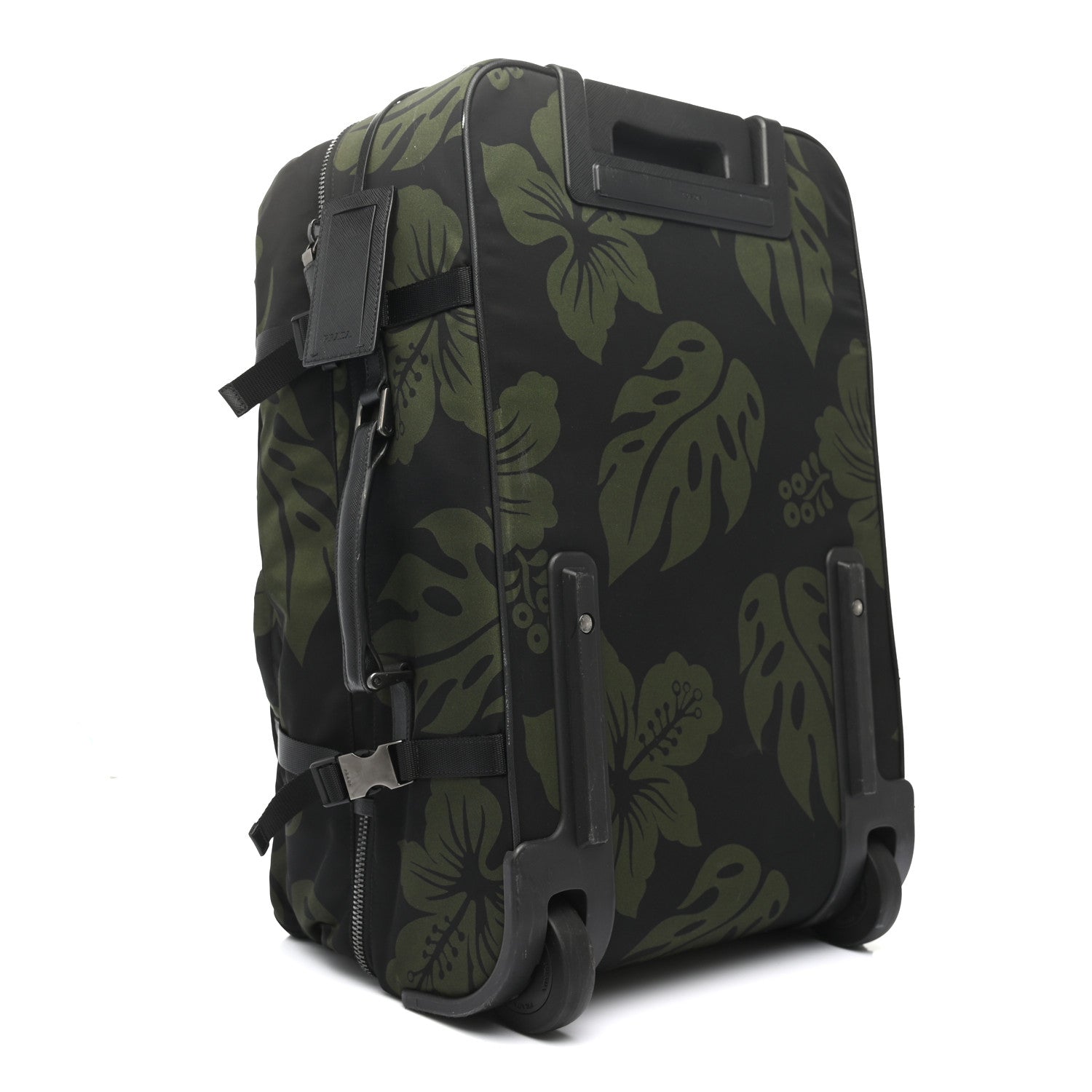 Prada Tessuto Nylon Hibiscus Print Trolley Luggage Green 2 of 18