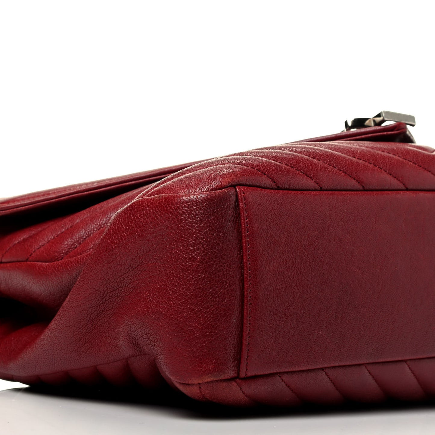 Sheepskin Matelasse Chevron Large College Monogram Satchel Oxblood