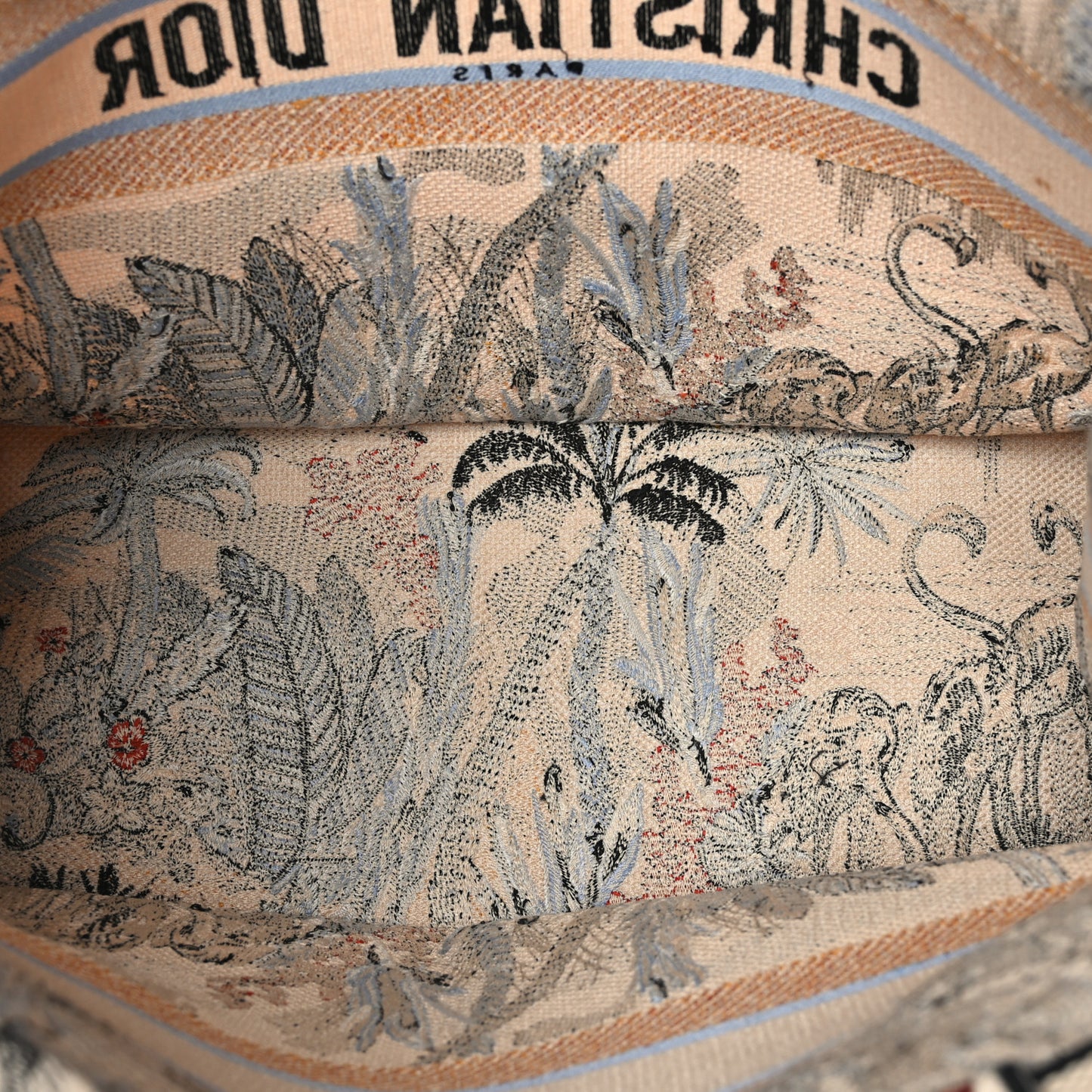 Canvas Embroidered Large Palm Tree Toile De Jouy Book Tote Multicolor
