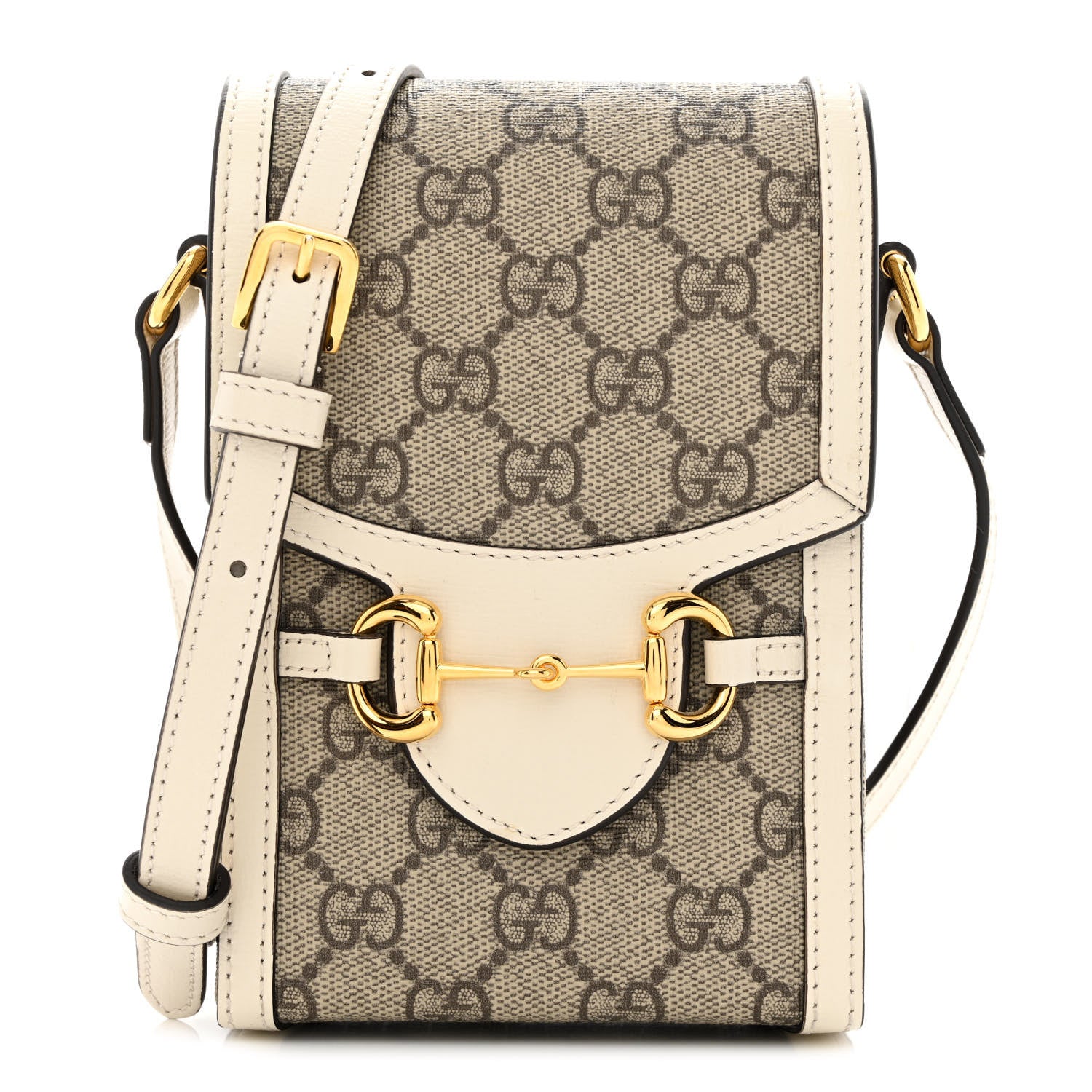 Gucci GG Supreme Monogram Azalea Calfskin Mini Horsebit 1955 Crossbody Bag Beige Ebony Mystic White 1 of 11