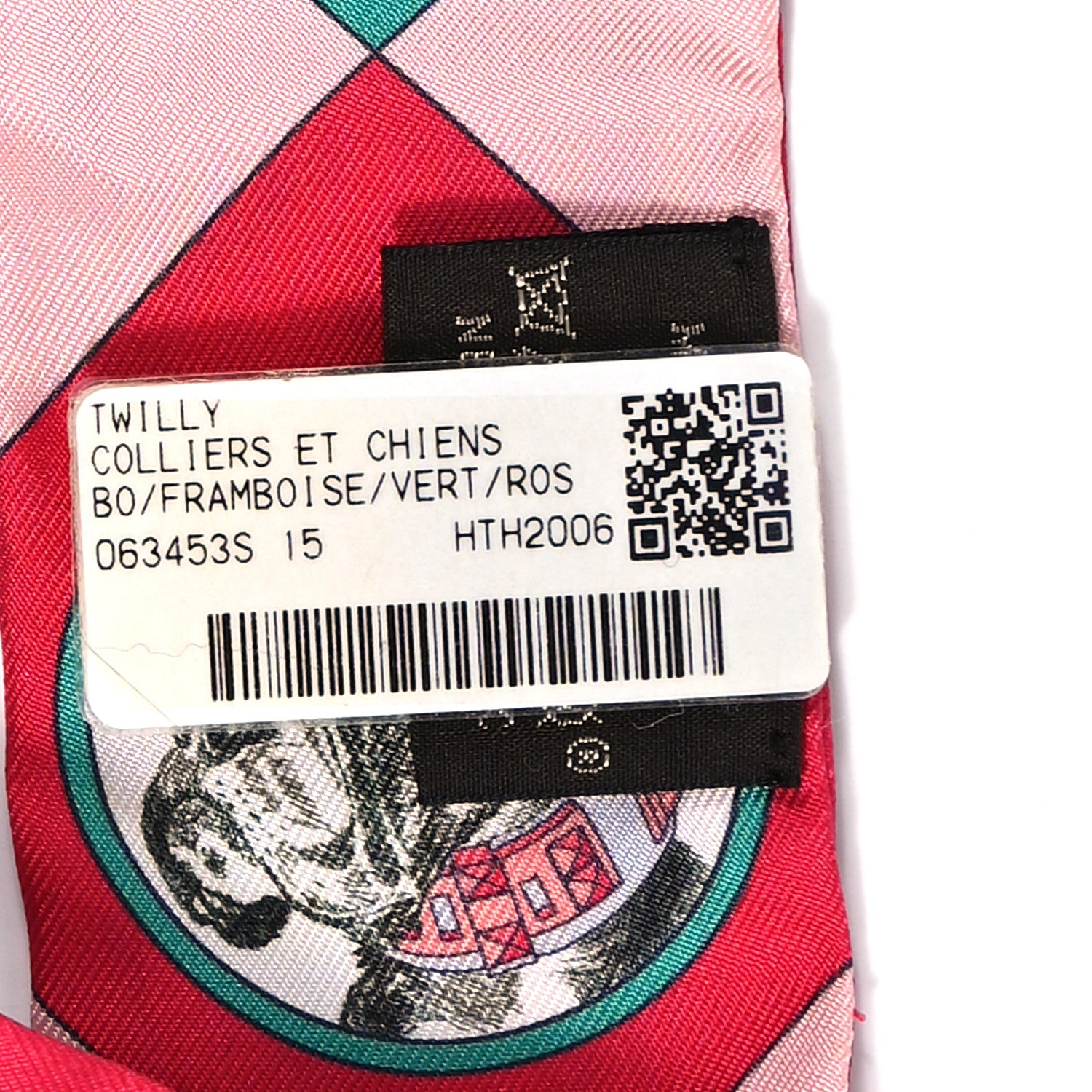 Hermes Silk Colliers Et Chiens Twilly Framboise Vert Rose 3 of 4