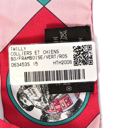 Hermes Silk Colliers Et Chiens Twilly Framboise Vert Rose 3 of 4