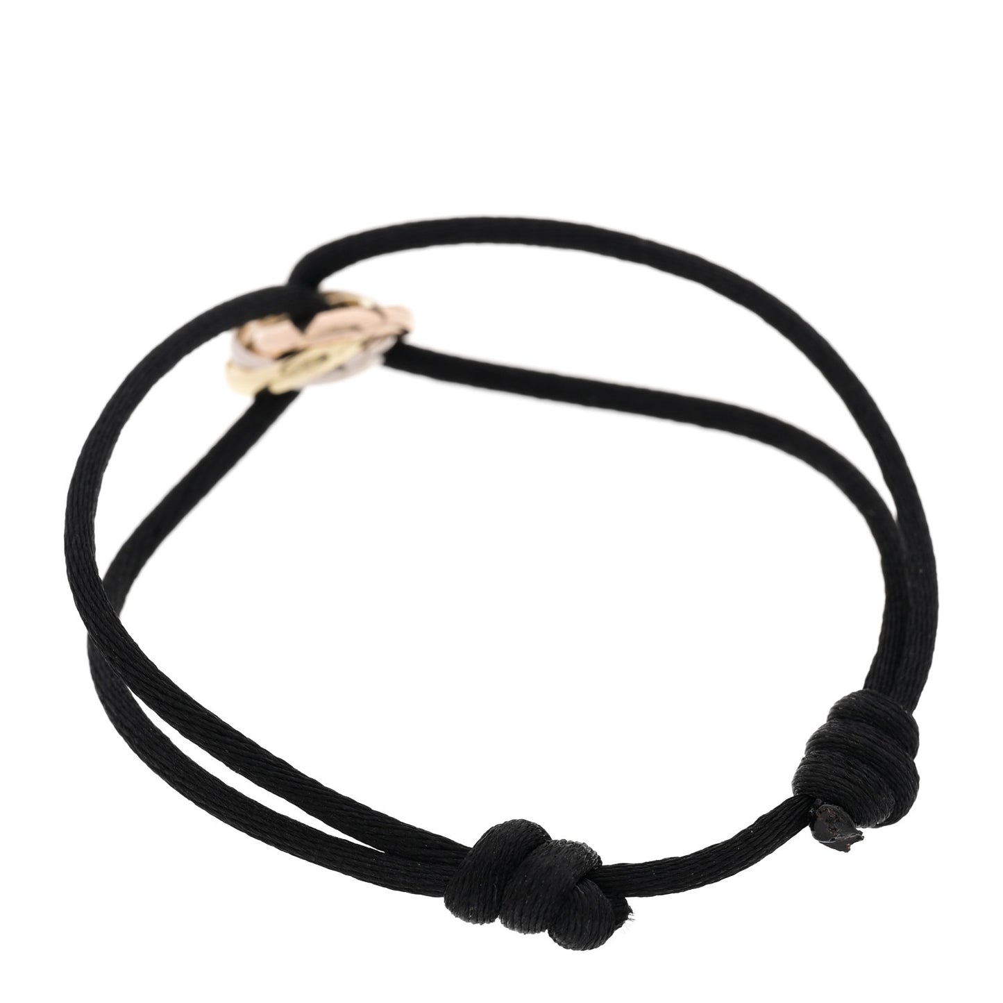 18K Pink Yellow White Gold Trinity Adjustable Cord Bracelet Black