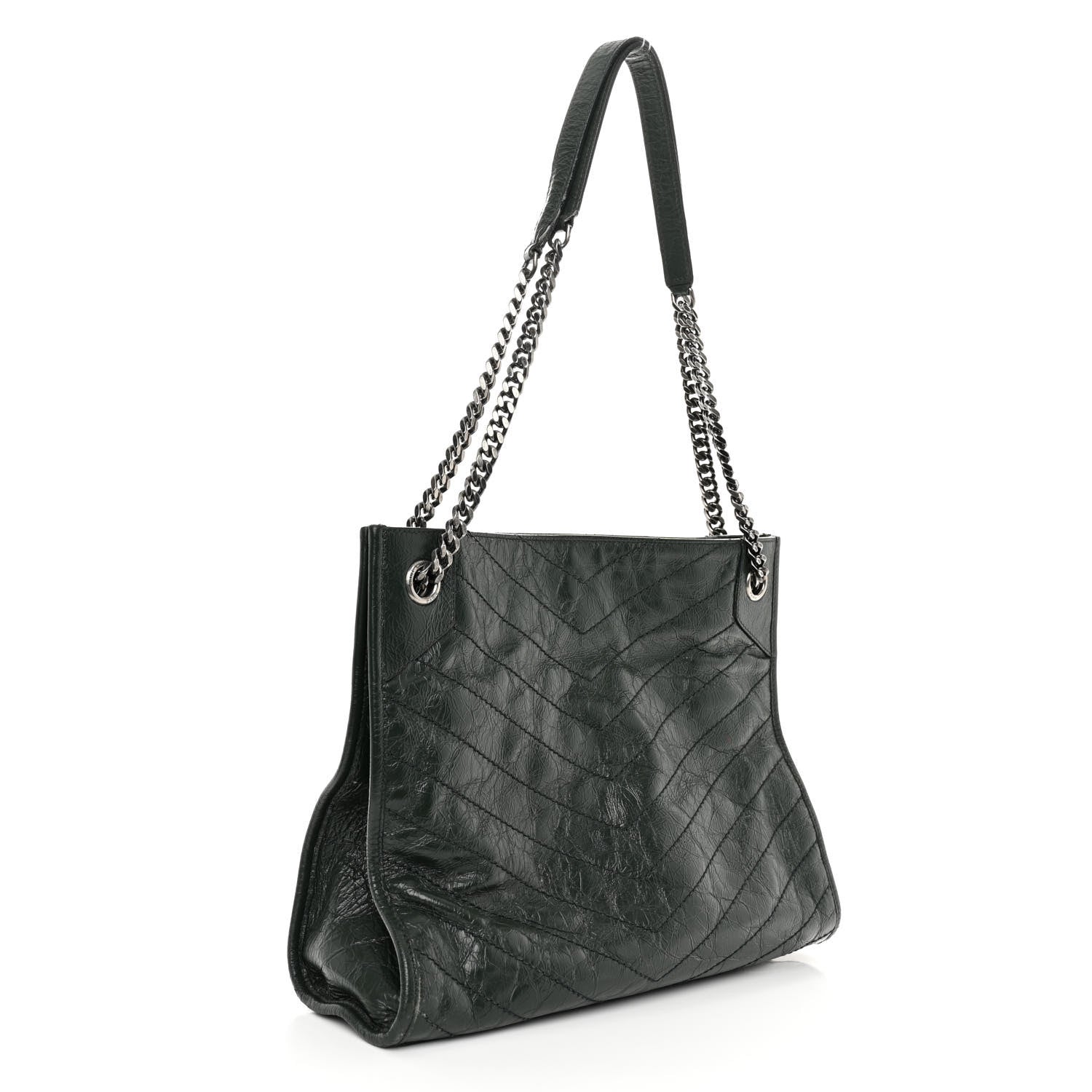Saint Laurent Crinkled Calfskin Matelasse Monogram Medium Niki Shopper Tote New Vert 3 of 11