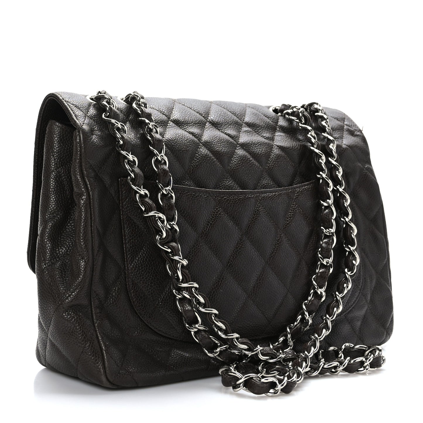 Caviar Quilted Jumbo Single Flap Dark Brown