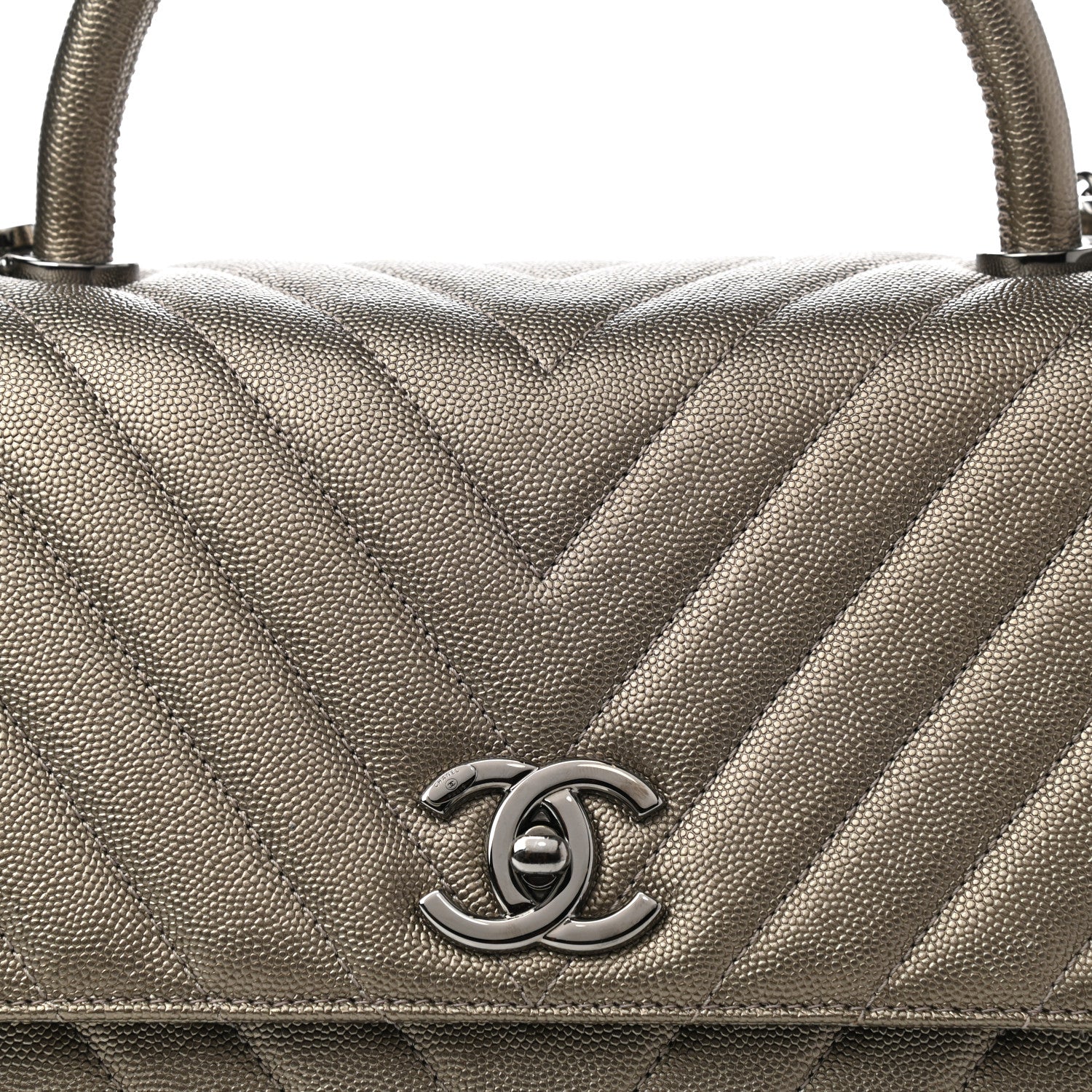 Chanel Metallic Caviar Chevron Quilted Small Coco Handle Flap Light Gold 8 of 10