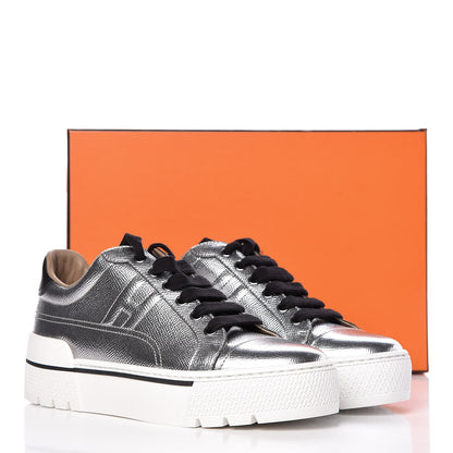 Hermes Metallic Epsom Womens Voltage Sneakers 36 Gris Argente Vieilli Black 9 of 9