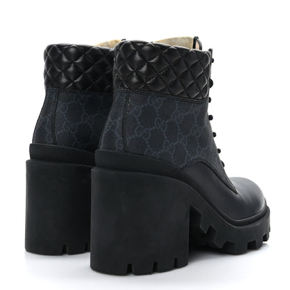 Gucci Apollo Calfskin GG Supreme Nappa Samoa Quilted Lace Up Ankle Boots 38.5 Black 4 of 10