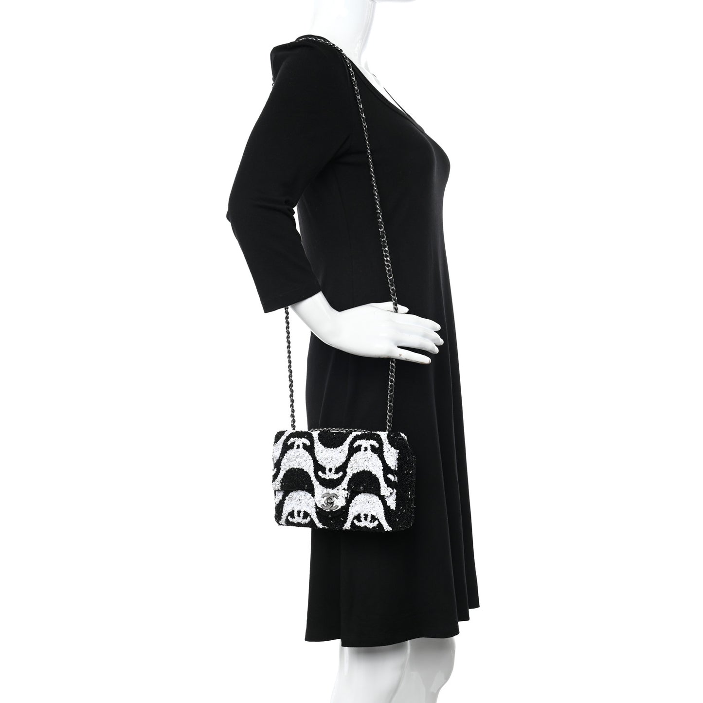 Sequin Mini Rectangular Flap Black White